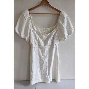 ASTR The Label White Linen Blend Puff Sleeve Cutout Mini Dress ADR101278 L